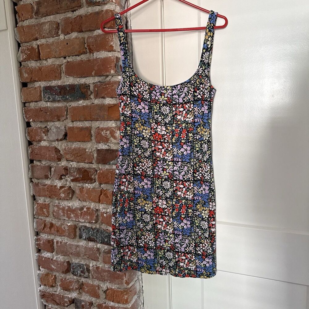 Urban Outfitters Women’s M Colorful Floral Square Sun Dress Lined Jersey Stretch